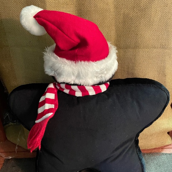 Penguin Holiday Pillow, Penguin with Scarf and Santa Hat, Snowflake embroidery - Picture 4 of 6